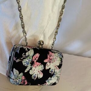 White House Black Market  silver chain Crossbody multicolored evening bag